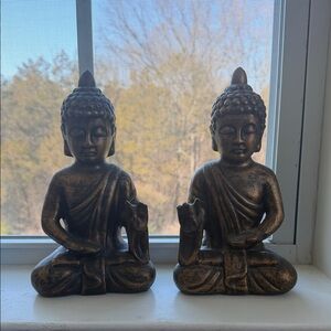 Metallic Bronze Buddha Statue Figurines - Set of 2